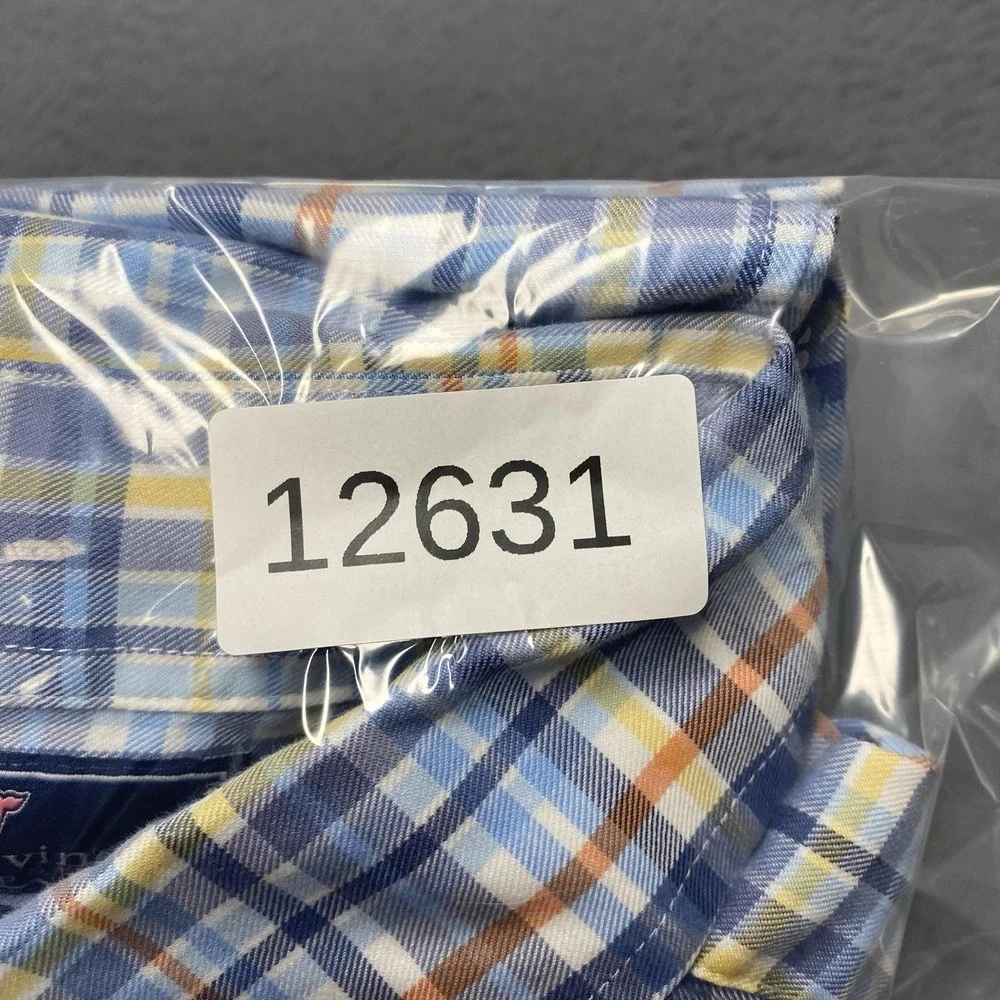 Vineyard Vines Shirt Mens 2XL Blue Plaid Long Sleeve Tucker Slim Fit Button Down